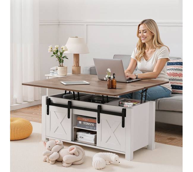 Kaimiško stiliaus kavos staliukas su pakeliamu stalviršiu7