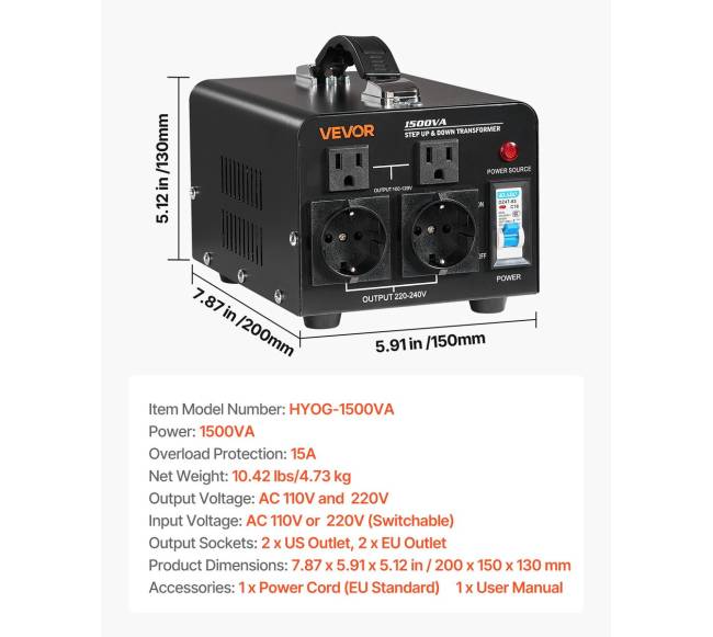 Įtampos keitiklis transformatorius 1500VA6