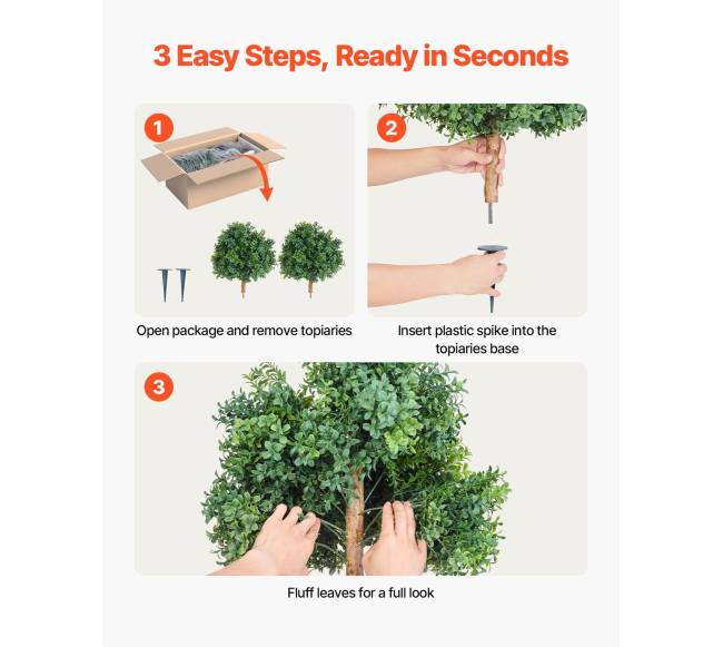 Dirbtiniai Buksmedžio medeliai su įsmeigtu pagrindu, 2 vnt. 55,9 cm3