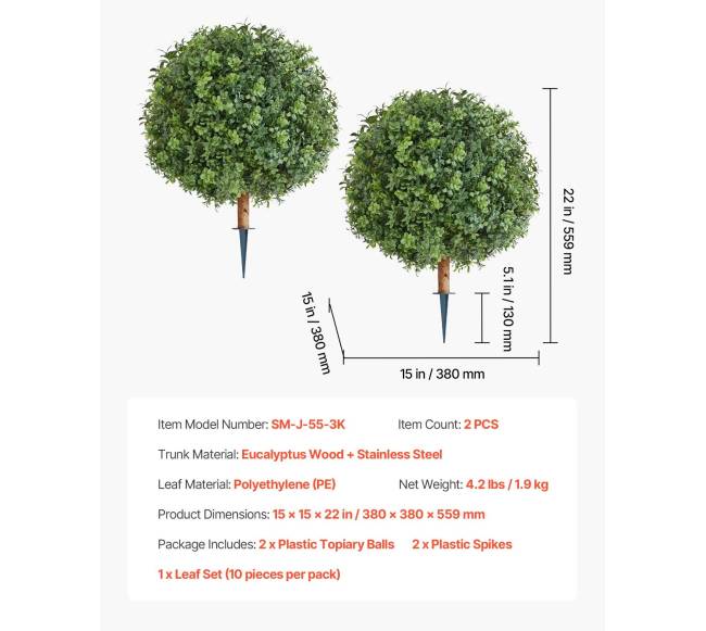 Dirbtiniai Buksmedžio medeliai su įsmeigtu pagrindu, 2 vnt. 55,9 cm6