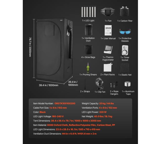 Patalpų auginimo palapinė 100 x 100 x 200 cm2