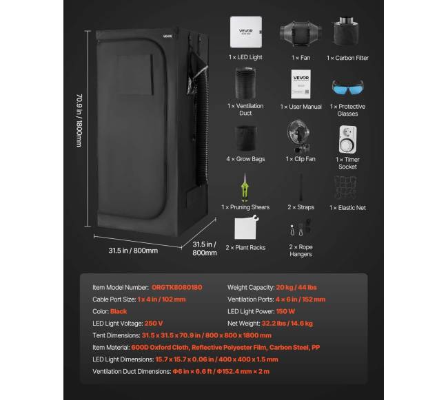 Vidinis augimo palapinės rinkinys su šviesa2