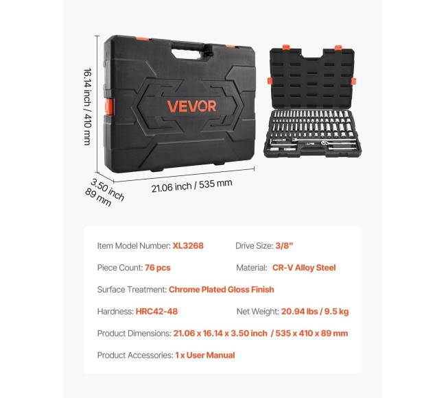 76 dalių galvučių ir terkšlės rinkinys automobilių remontui6