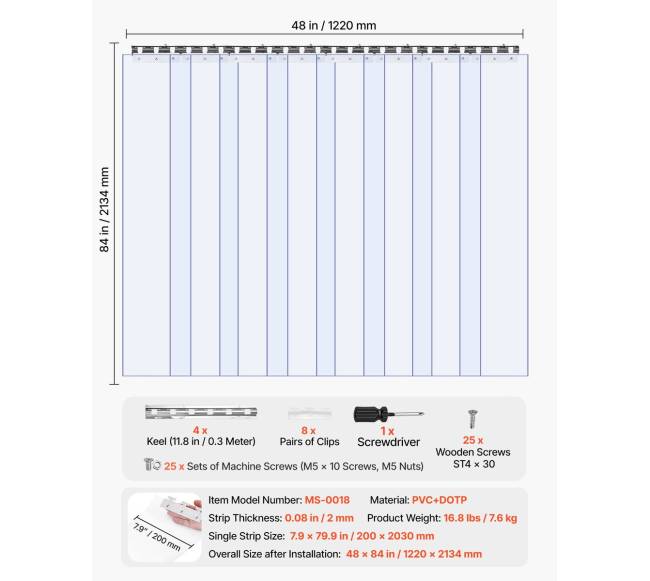 skaidrios PVC užuolaidų juostos, 2.1 m x 1.2 m, 8 vnt.1