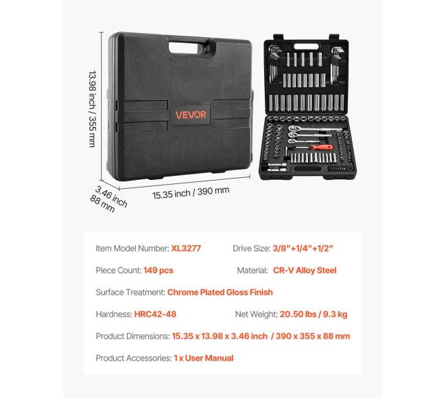 149 dalių galvučių rinkinys remontui6