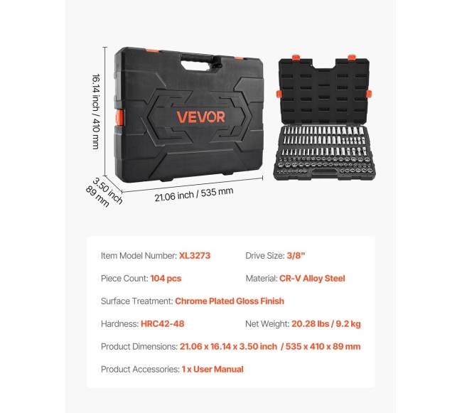 104 dalių galvučių rinkinys, 9.5 mm6