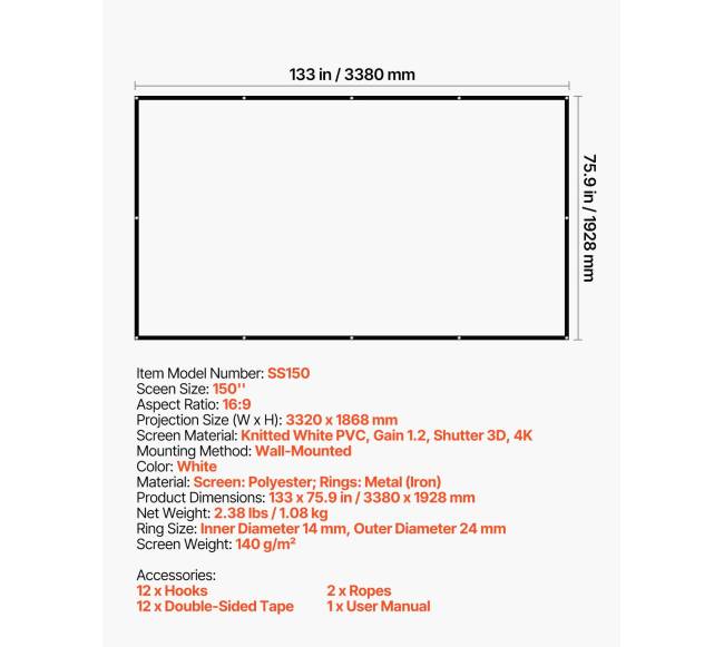 3810 mm 16:9 projektoriaus ekranas6