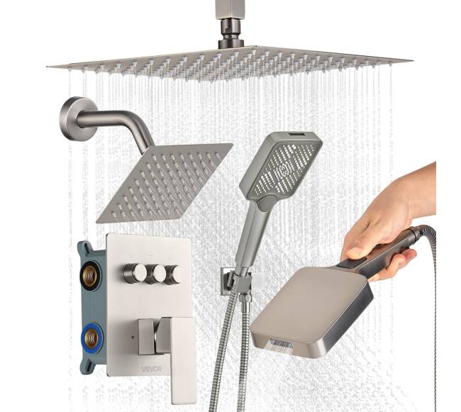 Lietaus dušo sistema su sieniniu ir lubiniu galvutėmis0