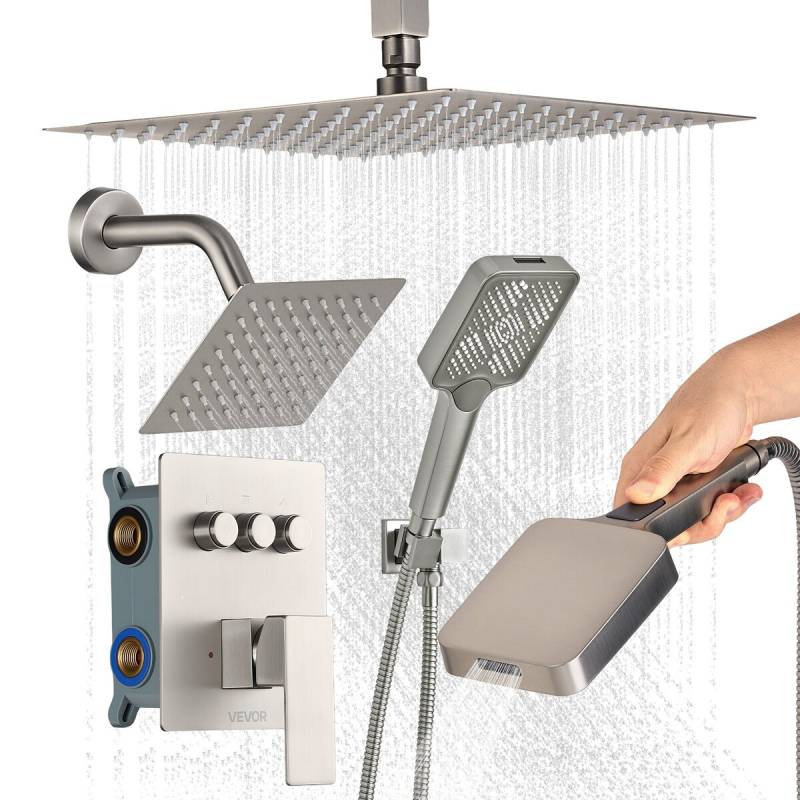 Lietaus dušo sistema su sieniniu ir lubiniu galvutėmis0