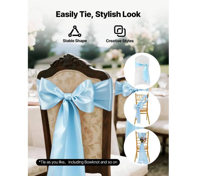 Satininės kėdės juostos mėlynos 100 vnt.3