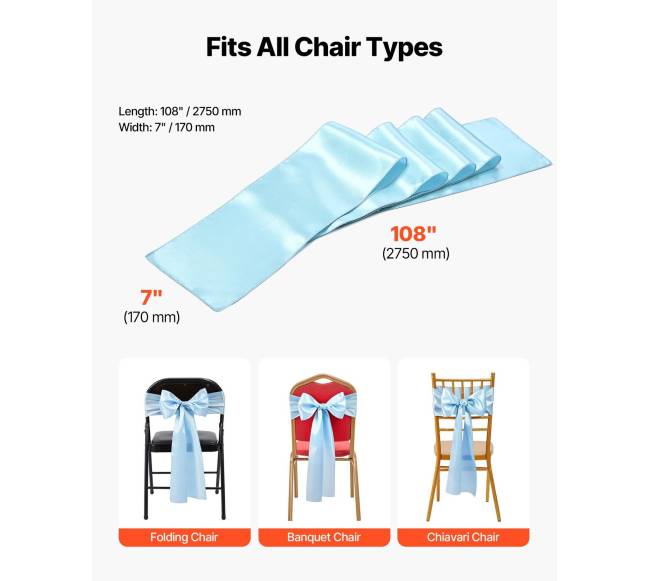 Satininės kėdės juostos mėlynos 100 vnt.5