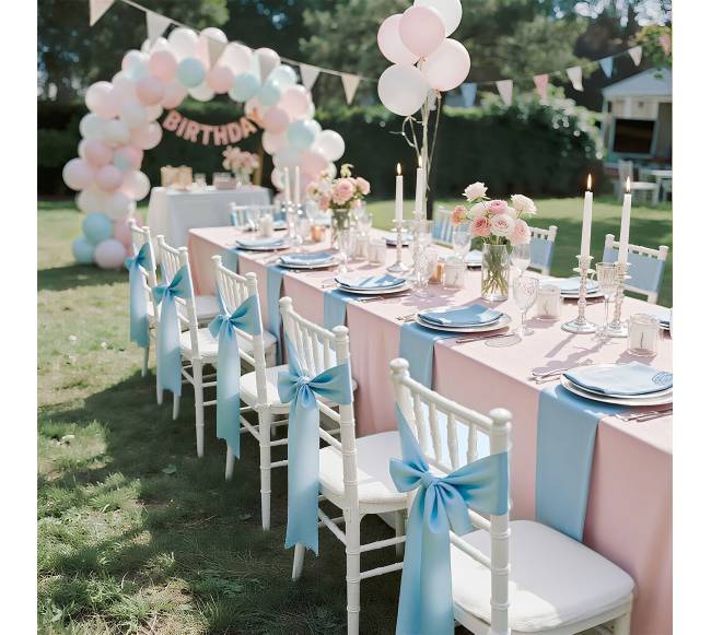 Satininės kėdės juostos mėlynos 100 vnt.7