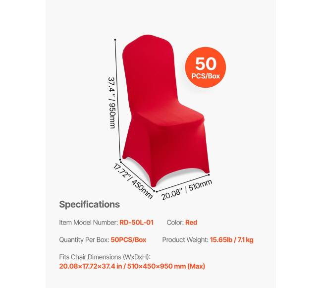 Raudonos elastinės kėdės užvalkalai, 50 vnt.6