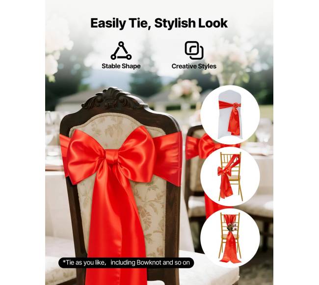 Satino kėdžių kaspinai, 100 vnt, raudoni3