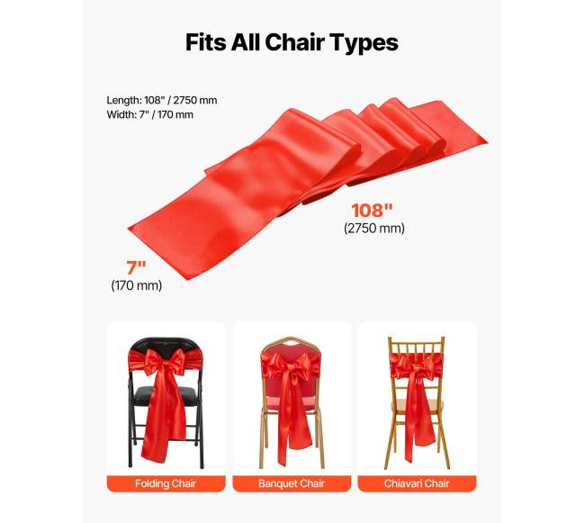 Satino kėdžių kaspinai, 100 vnt, raudoni5