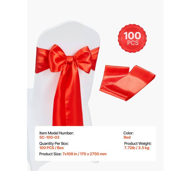 Satino kėdžių kaspinai, 100 vnt, raudoni6