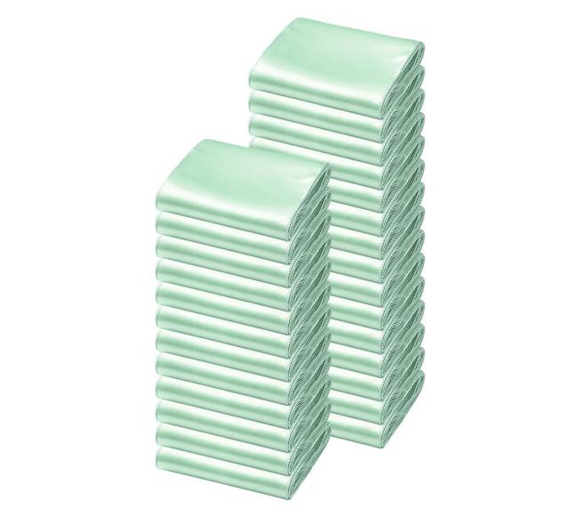 Šviesiai žali satininiai kėdžių kaspinai0