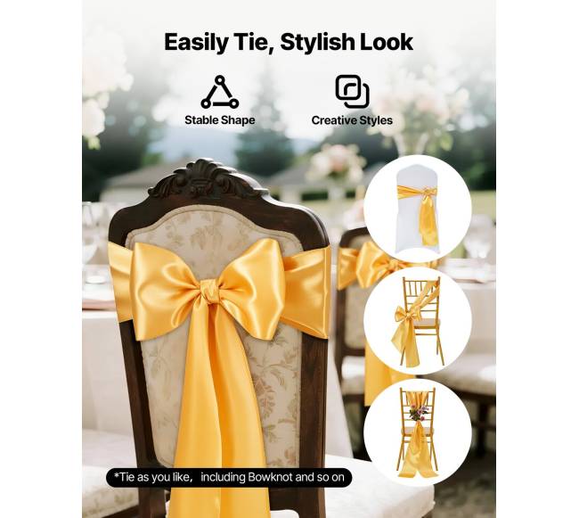 Auksinės satino kėdžių kaspinas 100 vnt3