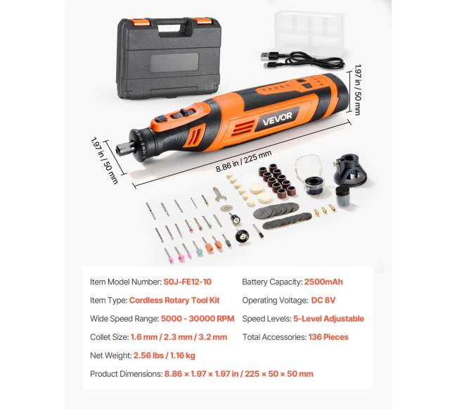 136 dalių belaidžių rotacinių įrankių rinkinys6