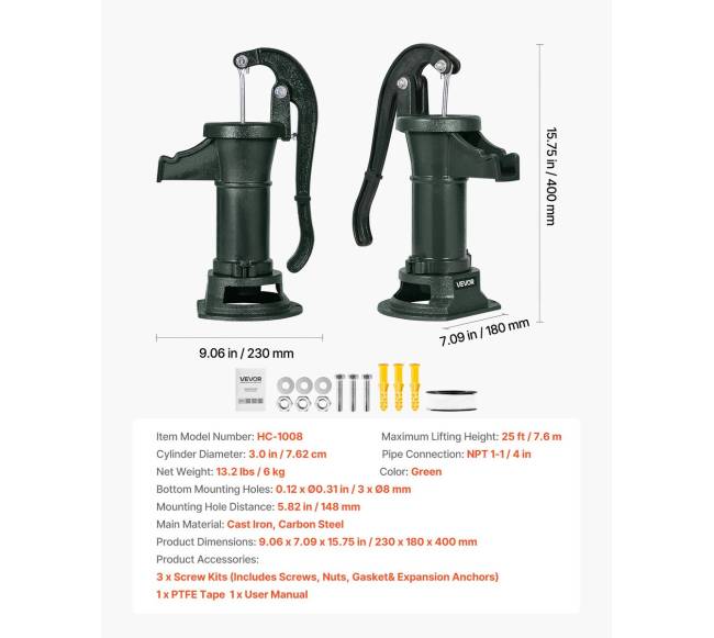 Šulinių rankinis siurblys 7,6 m6