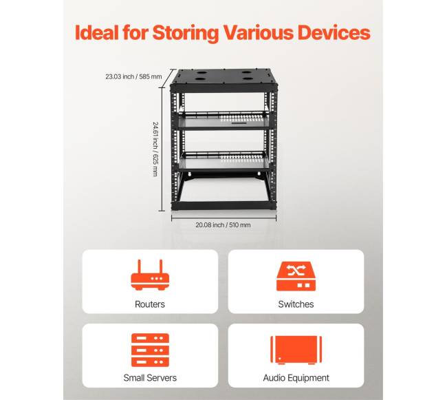 12U atviras tinklo stovas, 585 mm3