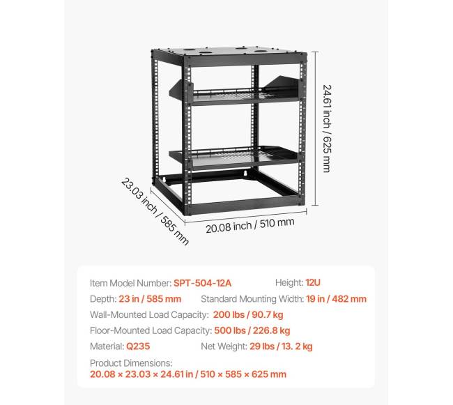 12U atviras tinklo stovas, 585 mm6