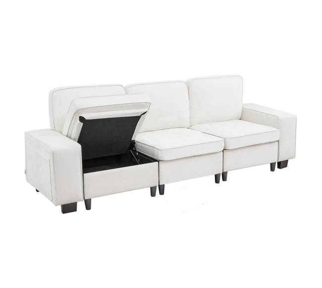 Baltas sofa su vieta daiktams apačioje0