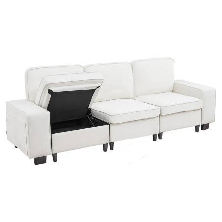 Baltas sofa su vieta daiktams apačioje0