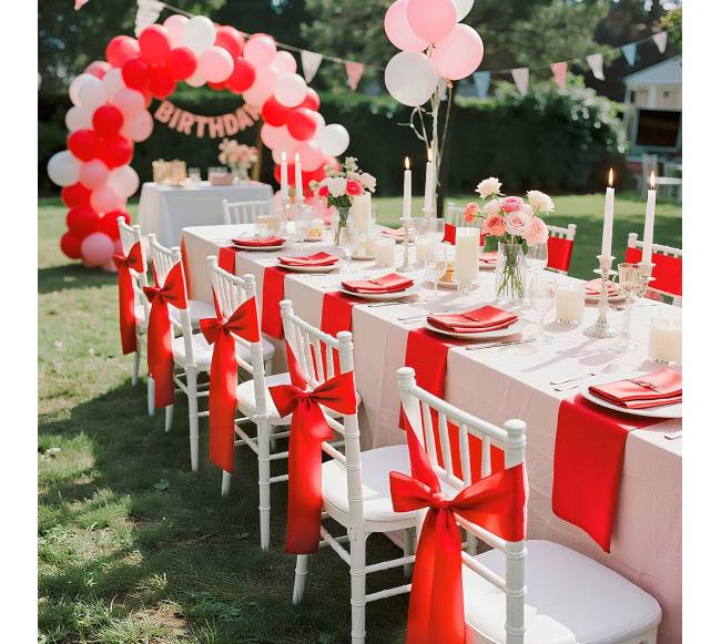 Satino kėdžių kaspinai, raudoni7