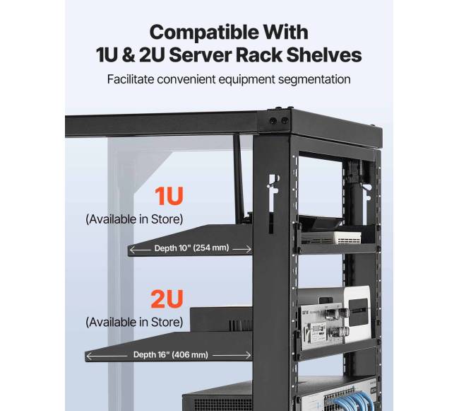 12U sieninis serverių stovas, 68 kg talpumas, atviras rėmas5