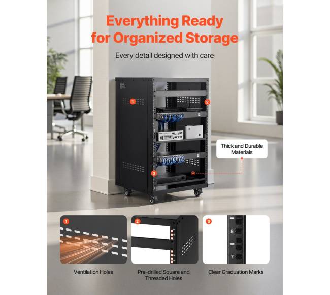 16U serverių stovas su užrakinamais ratukais5