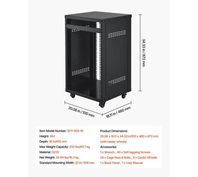 16U serverių stovas su užrakinamais ratukais6