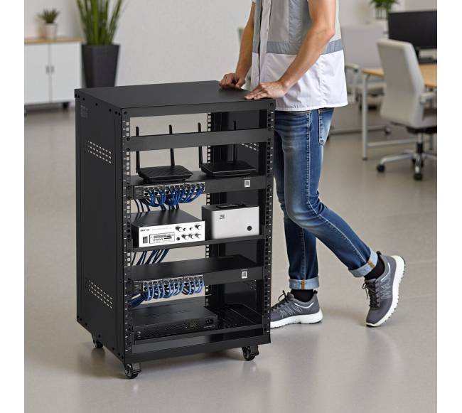 16U serverių stovas su užrakinamais ratukais7