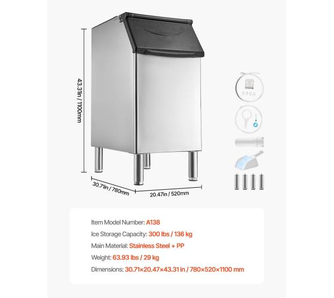 Komercinė ledo gamybos dėžė, 136 kg talpa6