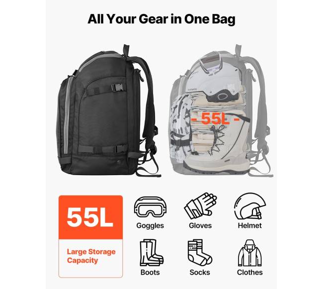 Slidžių batų krepšys 55L su oro sąlygoms atspariu išoriniu ir dugnu1