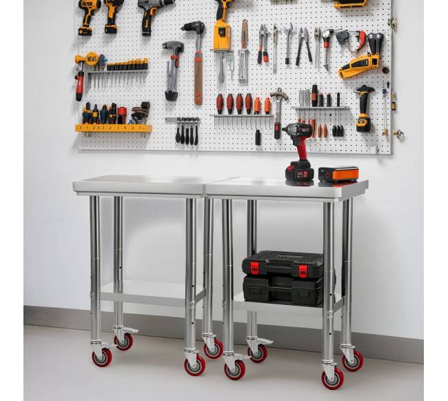 Nerūdijančio plieno darbo stalas ant ratukų7