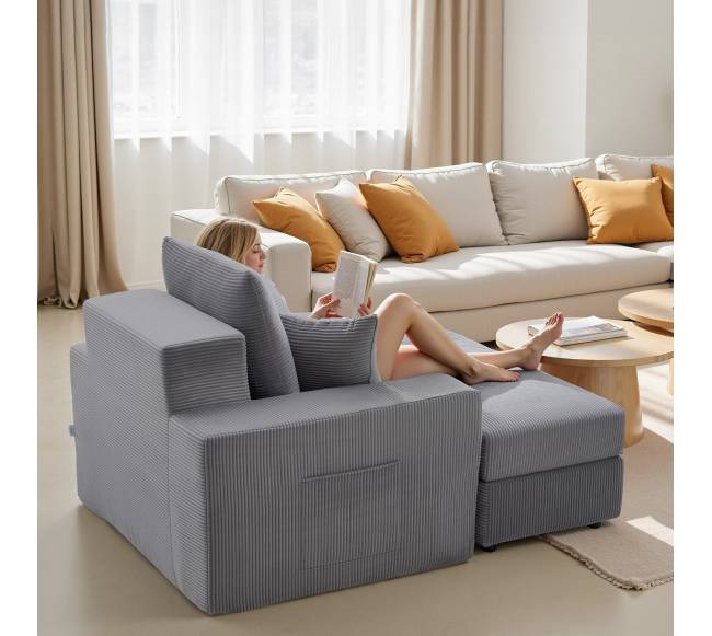 Pilka šezlonginė kėdė su pagalvėmis7