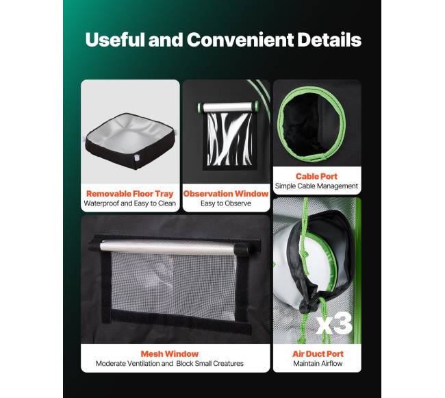 Vidaus augimo palapinė, 60 x 60 x 180 cm5