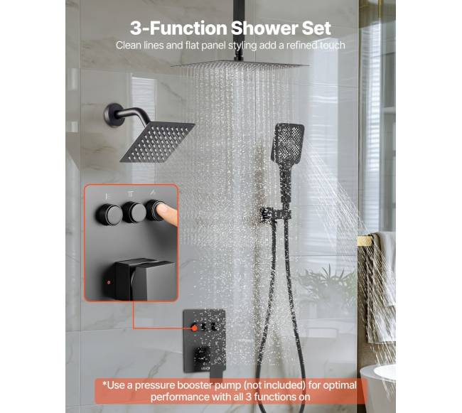 Matinė juoda dušo sistema su lietaus efektu1