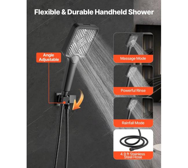 Matinė juoda dušo sistema su lietaus efektu3