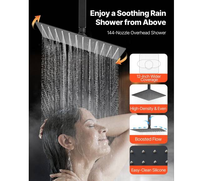 Matinė juoda dušo sistema su lietaus efektu4