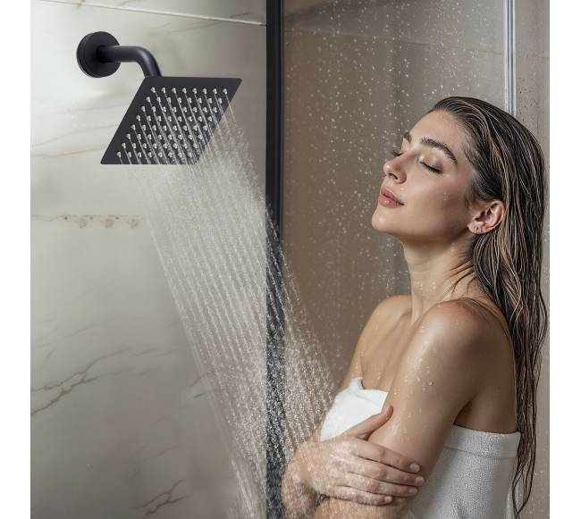 Matinė juoda dušo sistema su lietaus efektu7
