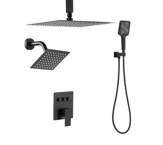 Matinė juoda dušo sistema su lietaus efektu8