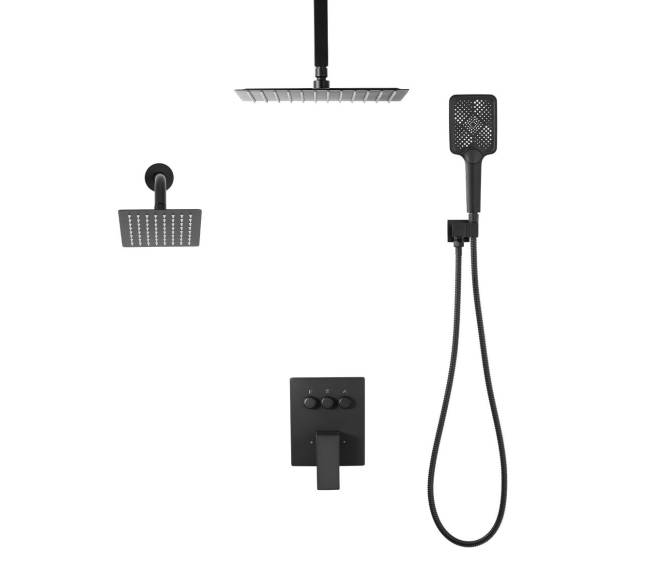 Matinė juoda dušo sistema su lietaus efektu9