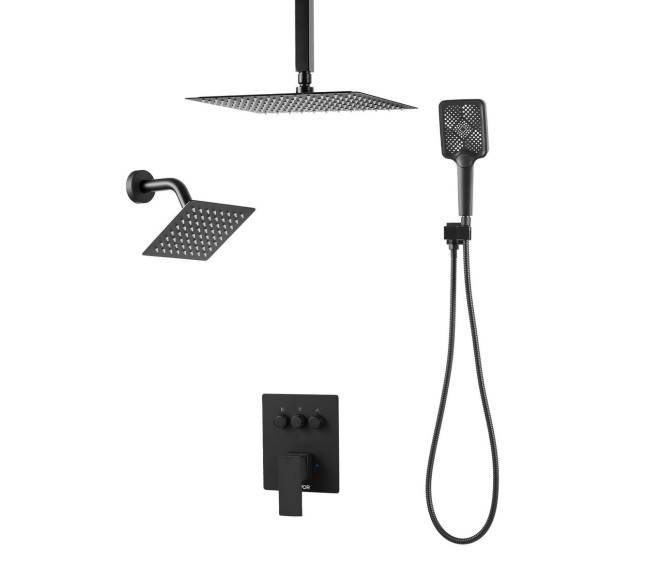 Matinė juoda dušo sistema su lietaus efektu10