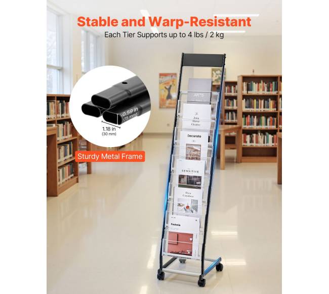 Brošiūrų stovas su ratais, 6 lentynos2