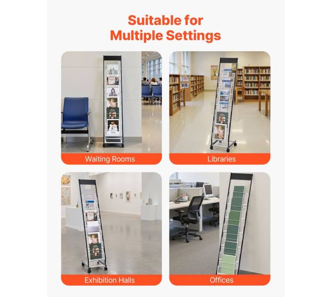 Brošiūrų stovas su ratais, 6 lentynos5