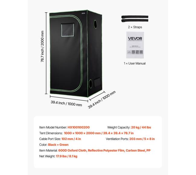 Vidinis auginimo tentas 100 x 100 x 200 cm6