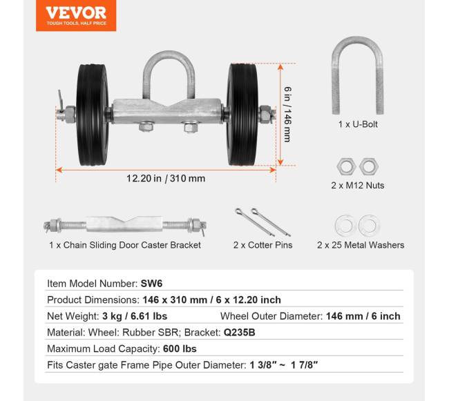 Stumdomų vartų komplektas 6”6