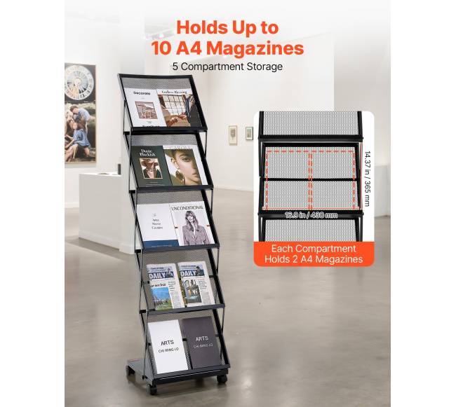 Sulankstomas brošiūrų laikiklis su ratukais1